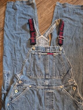 Tommy Hilfiger Vintage 90s Light Blue Denim Overalls with Branded Navy Straps